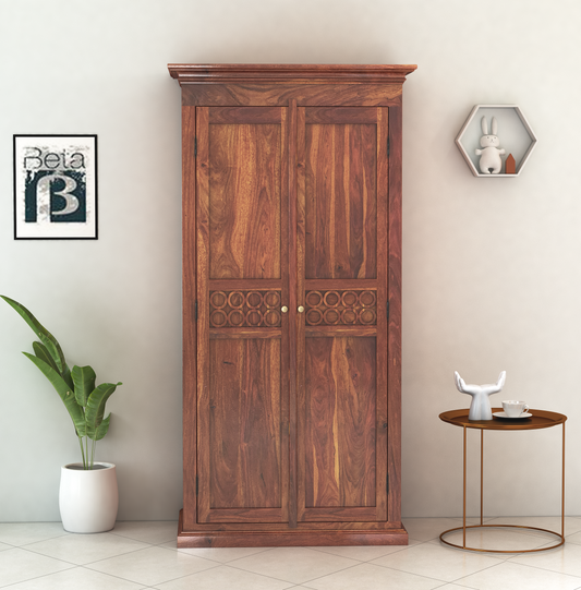 Audi 2 Door Solid Wood Wardrobe - Teak Finish
