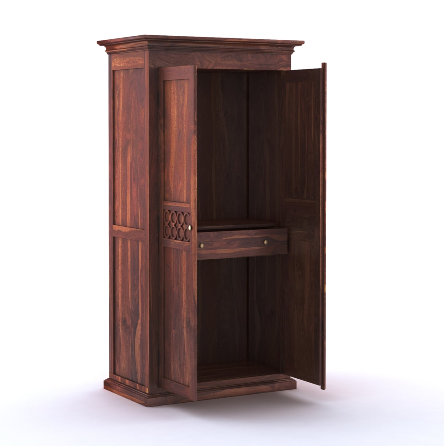 Audi 2 Door Solid Wood Wardrobe - Teak Finish