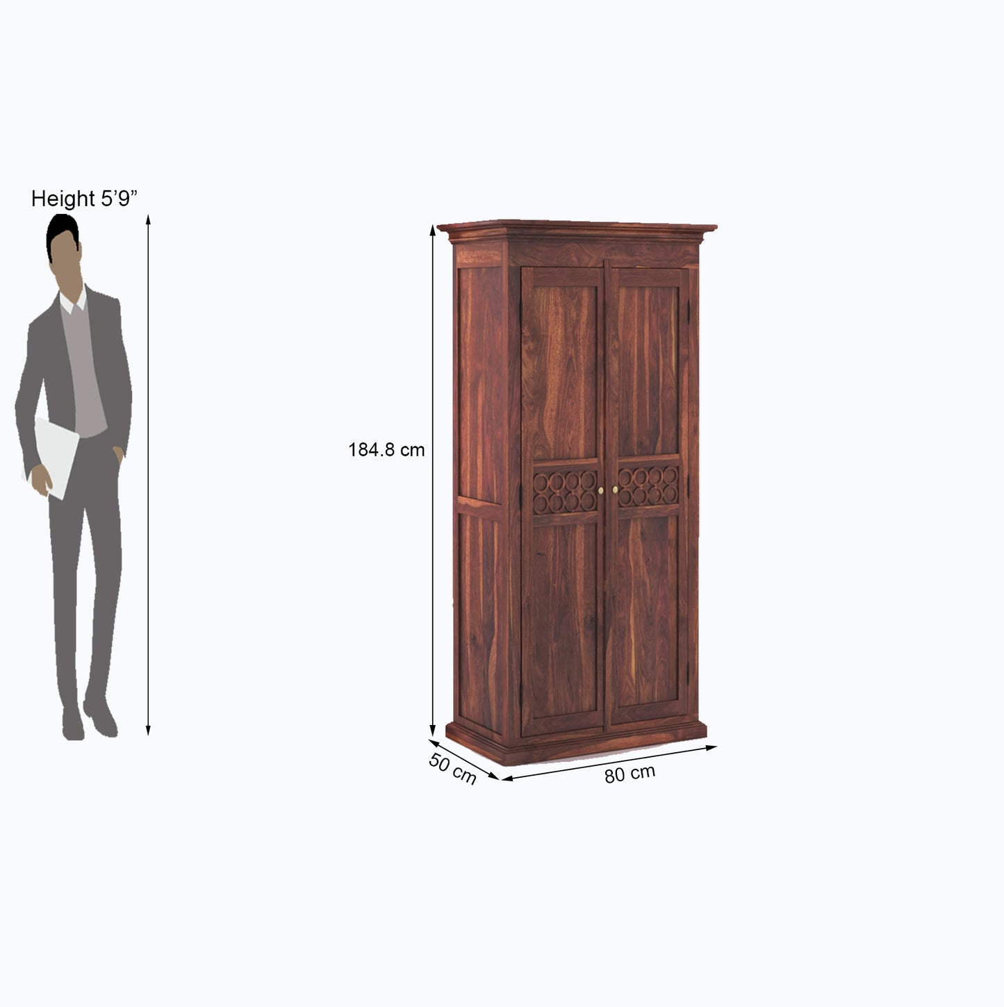 Audi 2 Door Solid Wood Wardrobe - Teak Finish