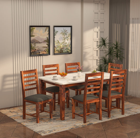 Imperial Solid Wood 6-Seater Dining Set - Marble Top - Teak Finish