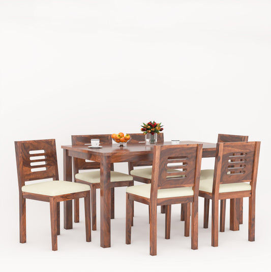 Karent Solid Wood 6 Seater Dining Set - Teak Finish