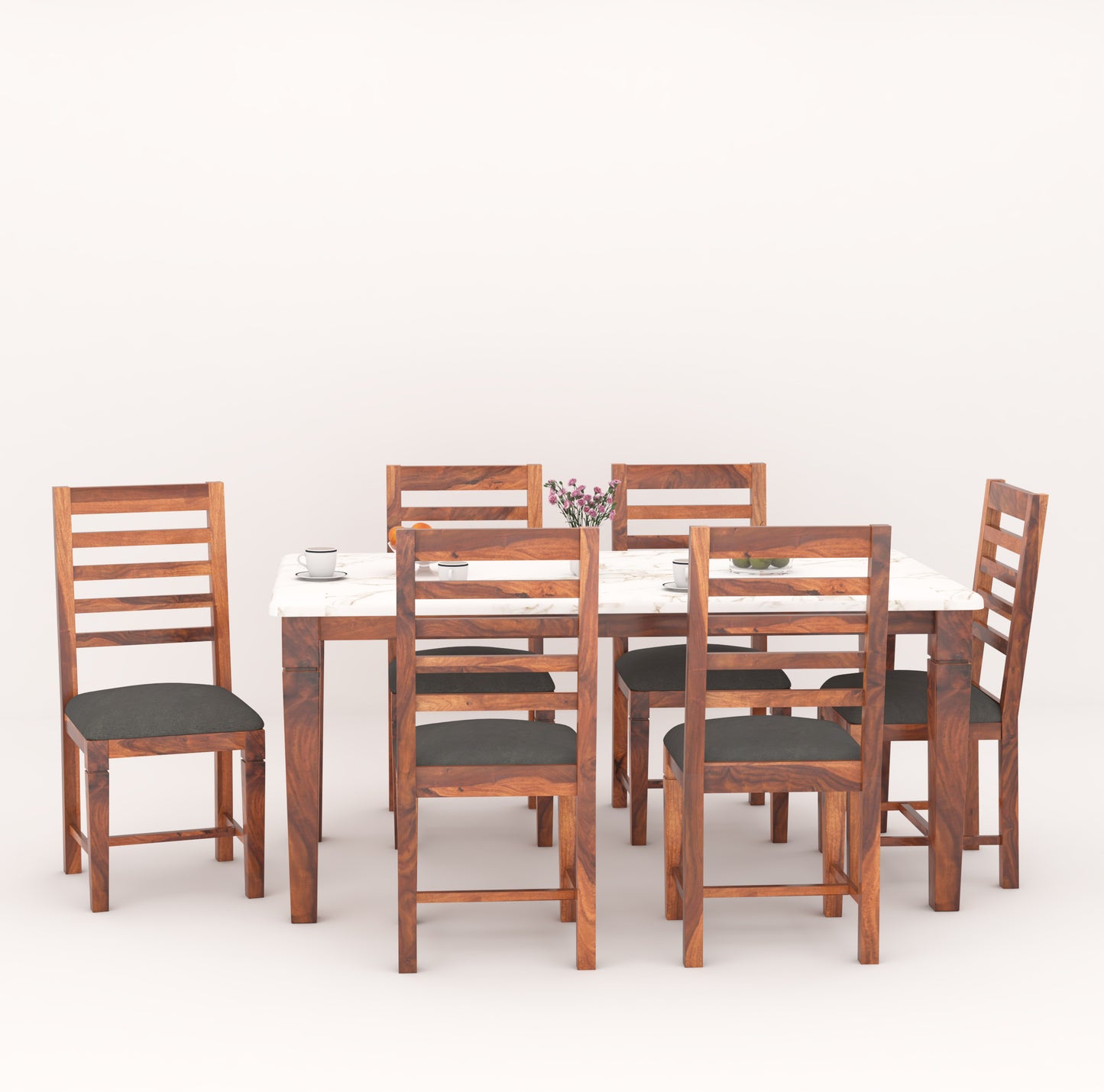 Imperial Solid Wood 6-Seater Dining Set - Marble Top - Teak Finish