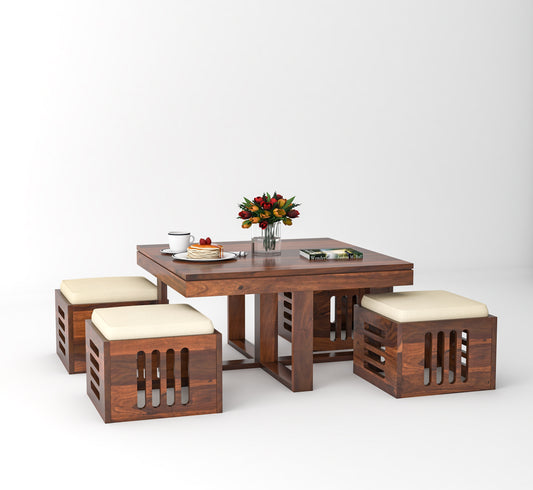 Arabia 4 Stool Solid Wood Coffee Table - Teak Finish