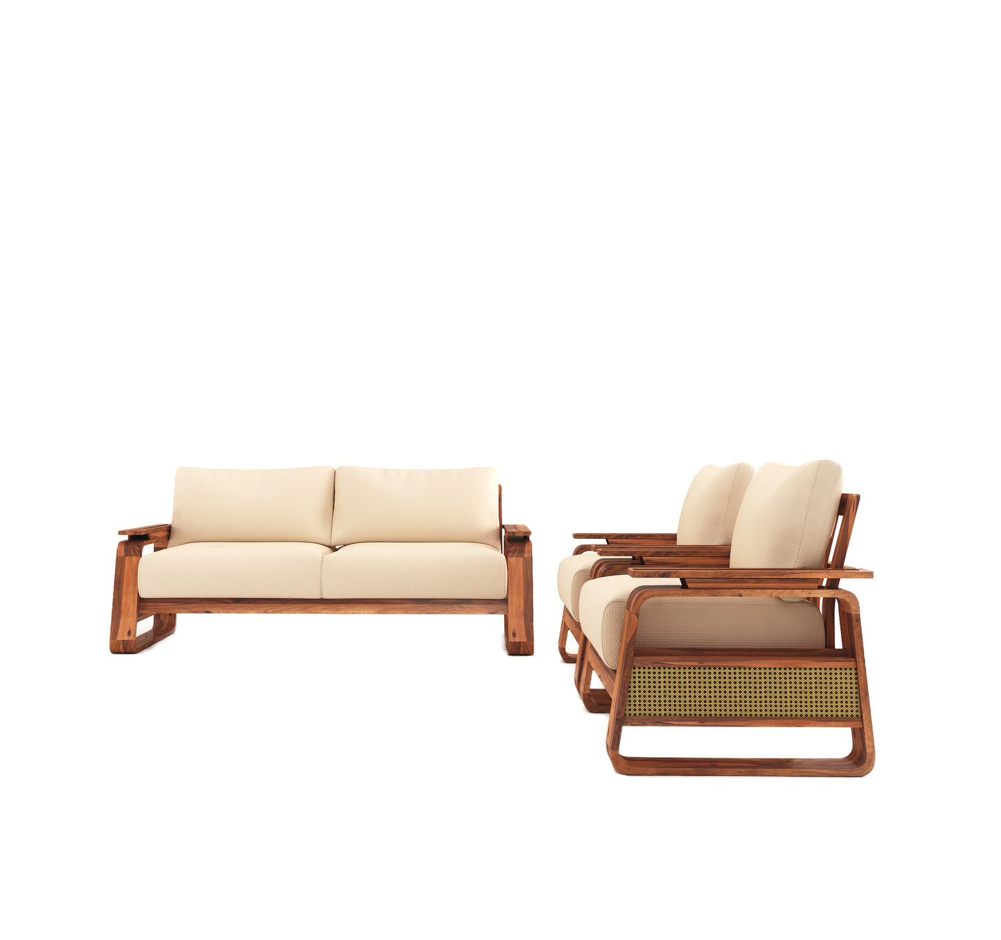 Arizona 3+1+1 Solid Wood Sofa - (Teak Finish)