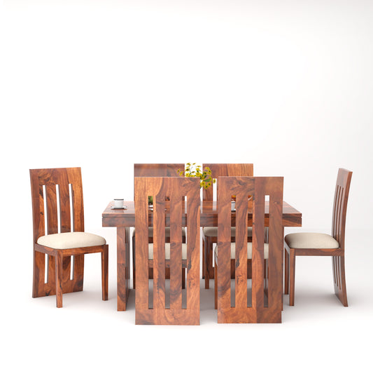 Hola Solid Wood 6 Seater Dining Table Set - Teak Finish