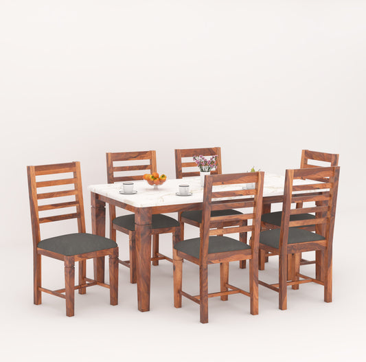 Imperial Solid Wood 6-Seater Dining Set - Marble Top - Teak Finish