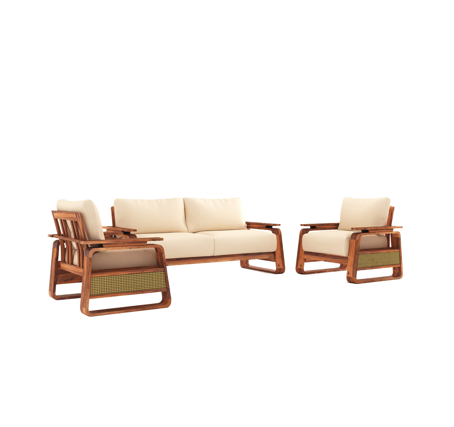 Arizona 3+1+1 Solid Wood Sofa - (Teak Finish)