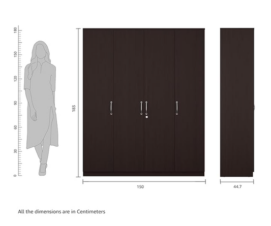 Luxe Engineered Wood 4 Door Wardrobe (Wenge Finish)