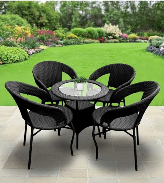 Alive Patio Seating Chair and Table Set/Outdoor Garden/Balcony Coffee Table Set Furniture (Black, 4 Seater)