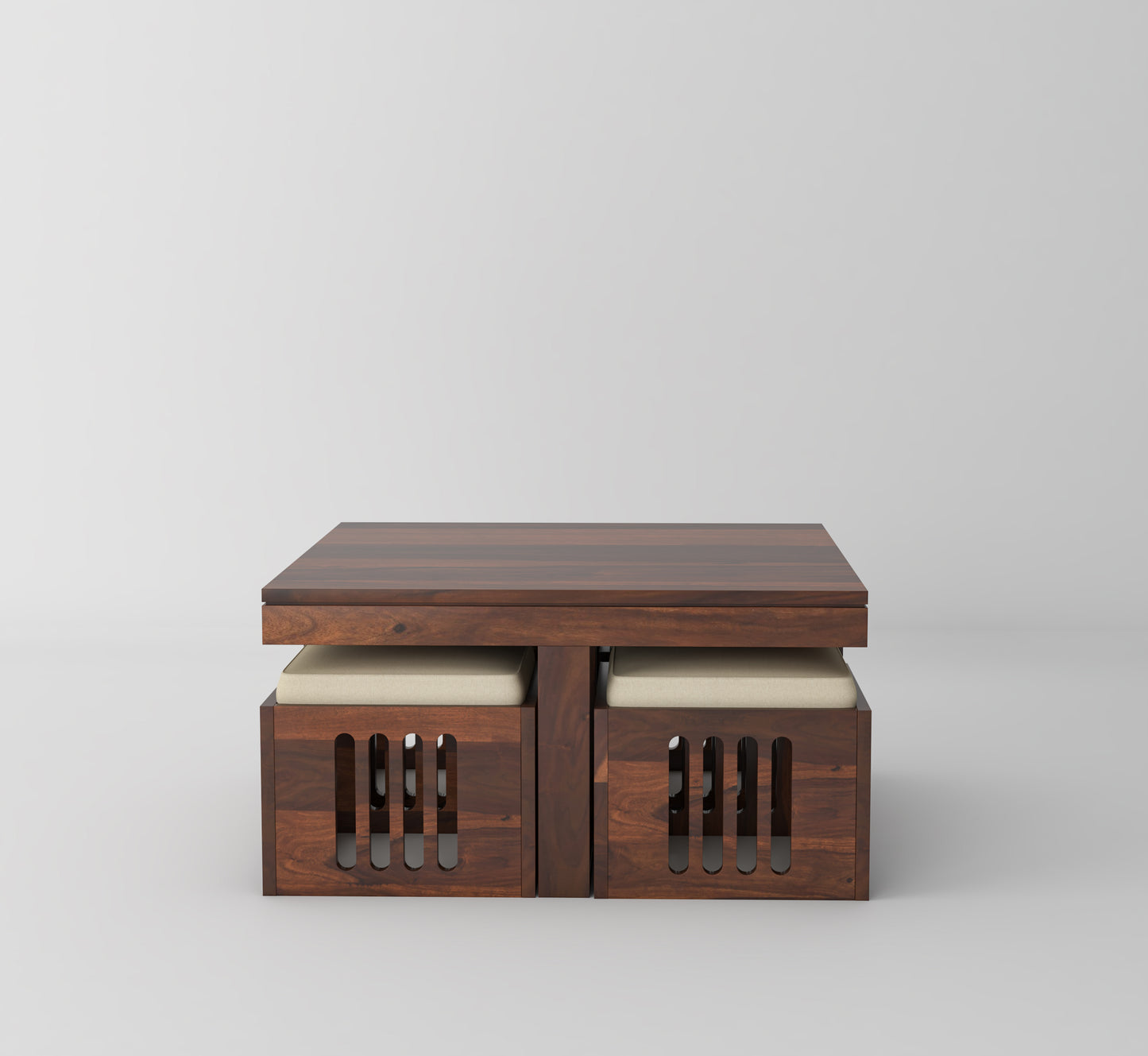 Arabia 4 Stool Solid Wood Coffee Table - Teak Finish