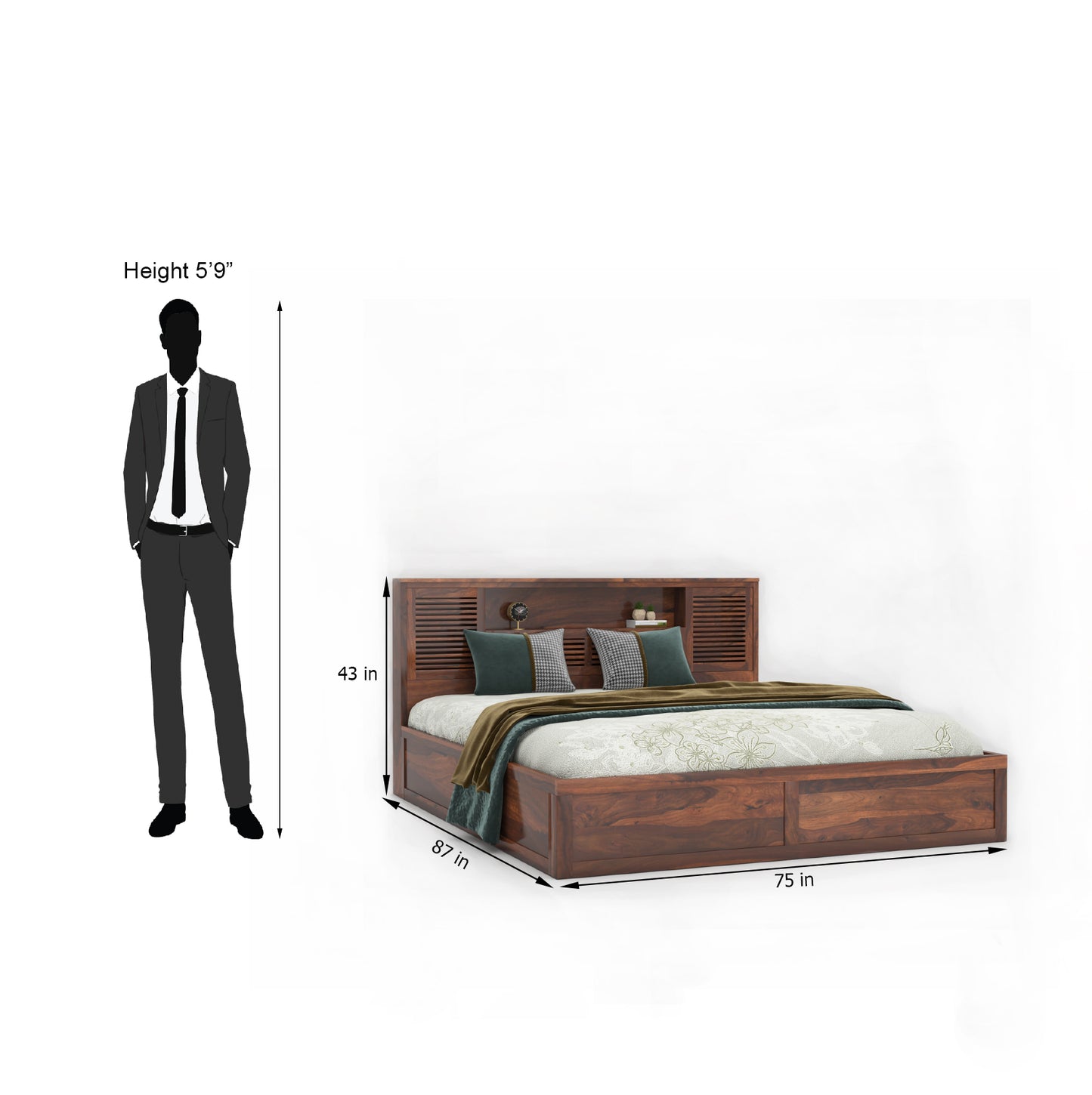 Alpine Counter Sheesham Wood King Box Bed - Teak Finish