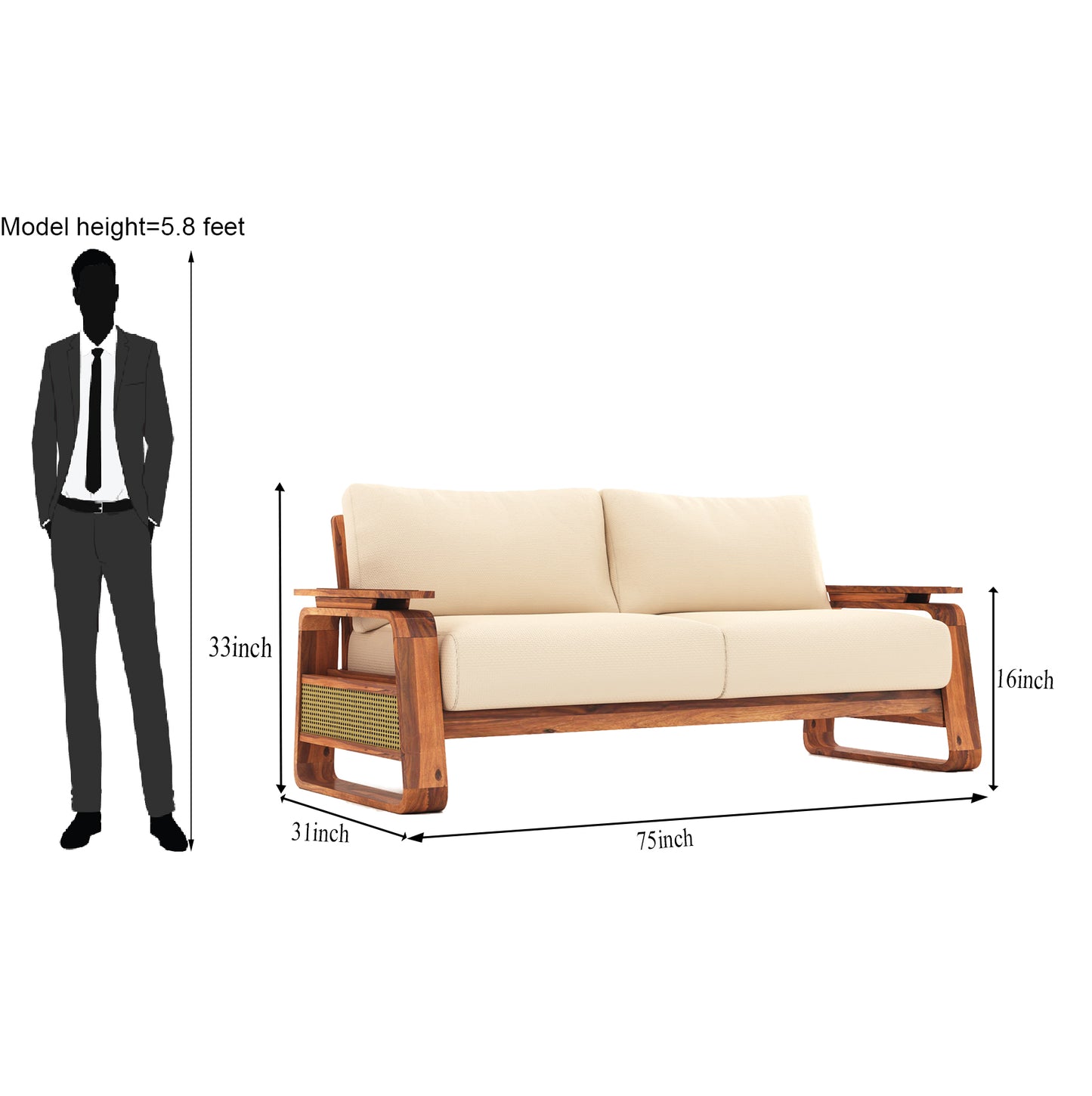Arizona 3+1+1 Solid Wood Sofa - (Teak Finish)