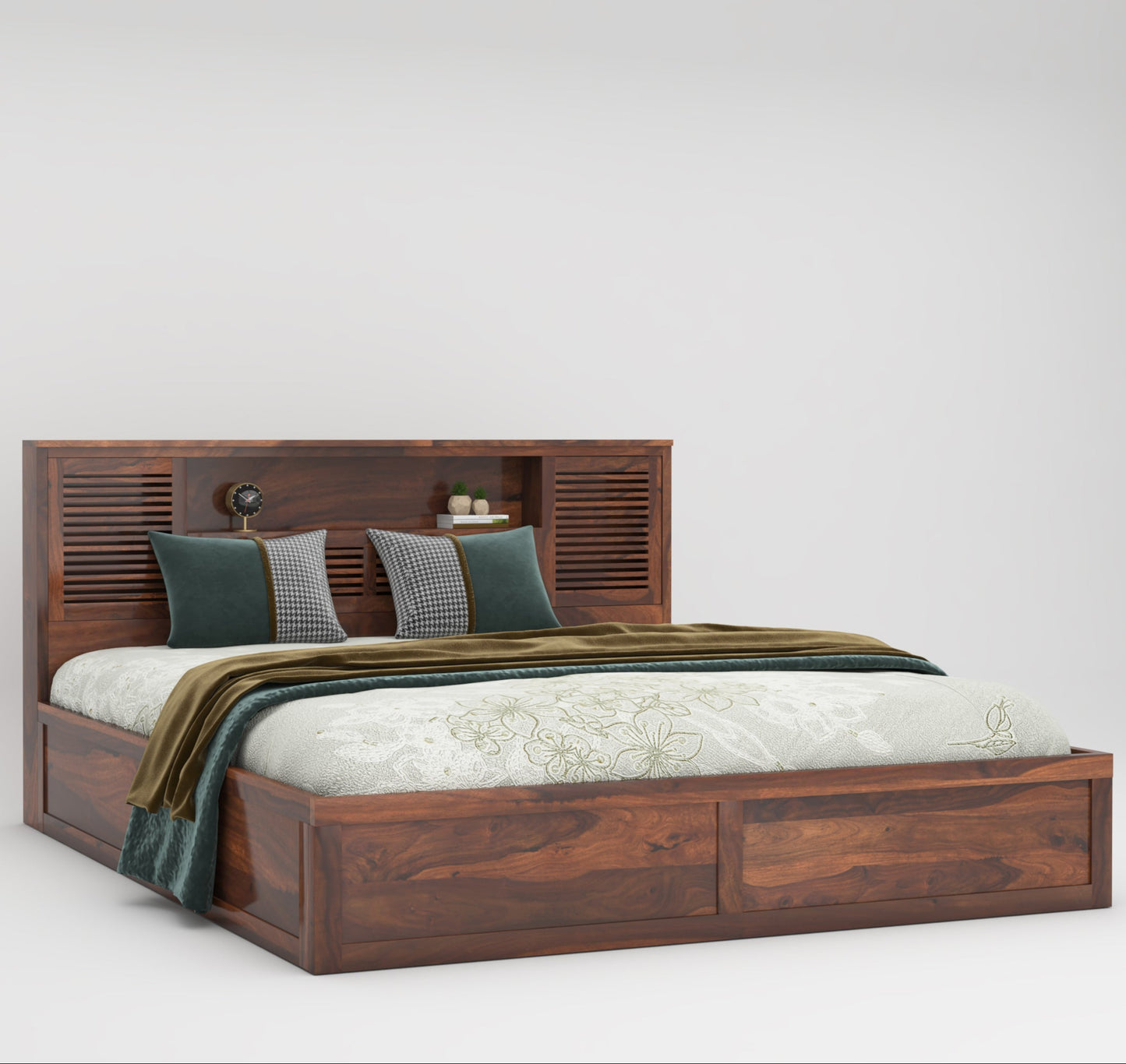 Alpine Counter Sheesham Wood King Box Bed - Teak Finish