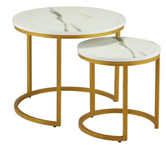 EliteNest Gold Laminated Marble Finish Nested Table Set (White and Gold)