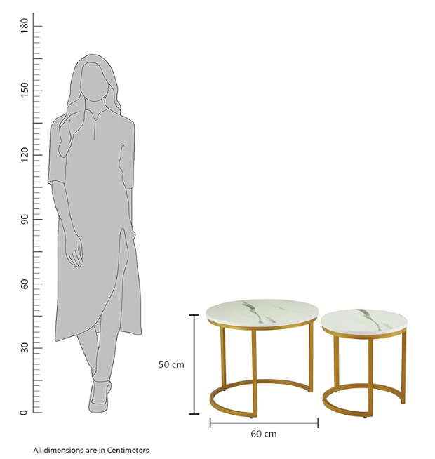EliteNest Gold Laminated Marble Finish Nested Table Set (White and Gold)