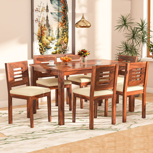 Karent Solid Wood 6 Seater Dining Set - Teak Finish