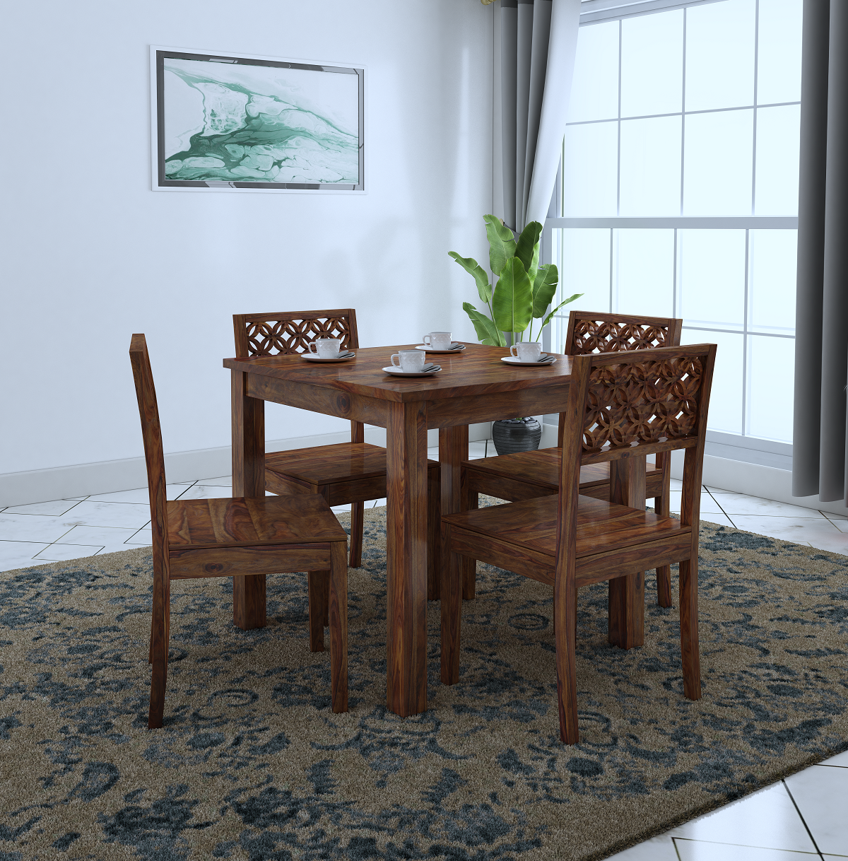 Jaali 4 Seater Dining Set-Teak