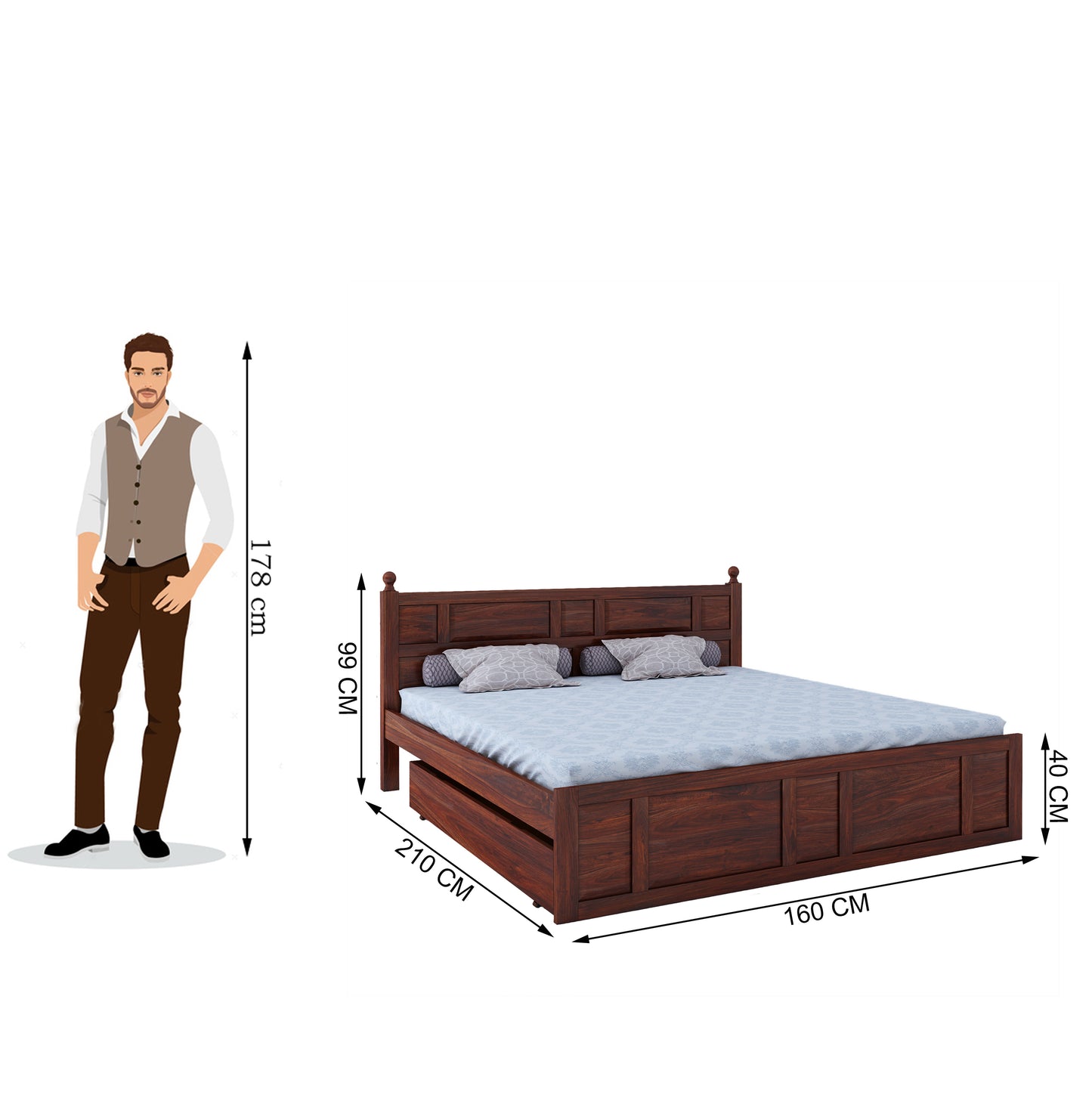 Joplin Queen Side Drawer Storage Bed-Mahogany