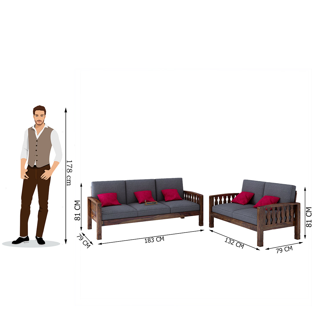 Paul Wooden 3+2 Sofa-Teak