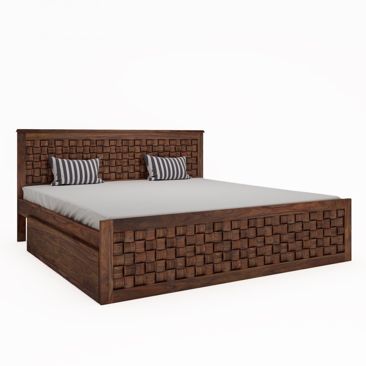 Weave King Side Drawer Storage Bed-Teak