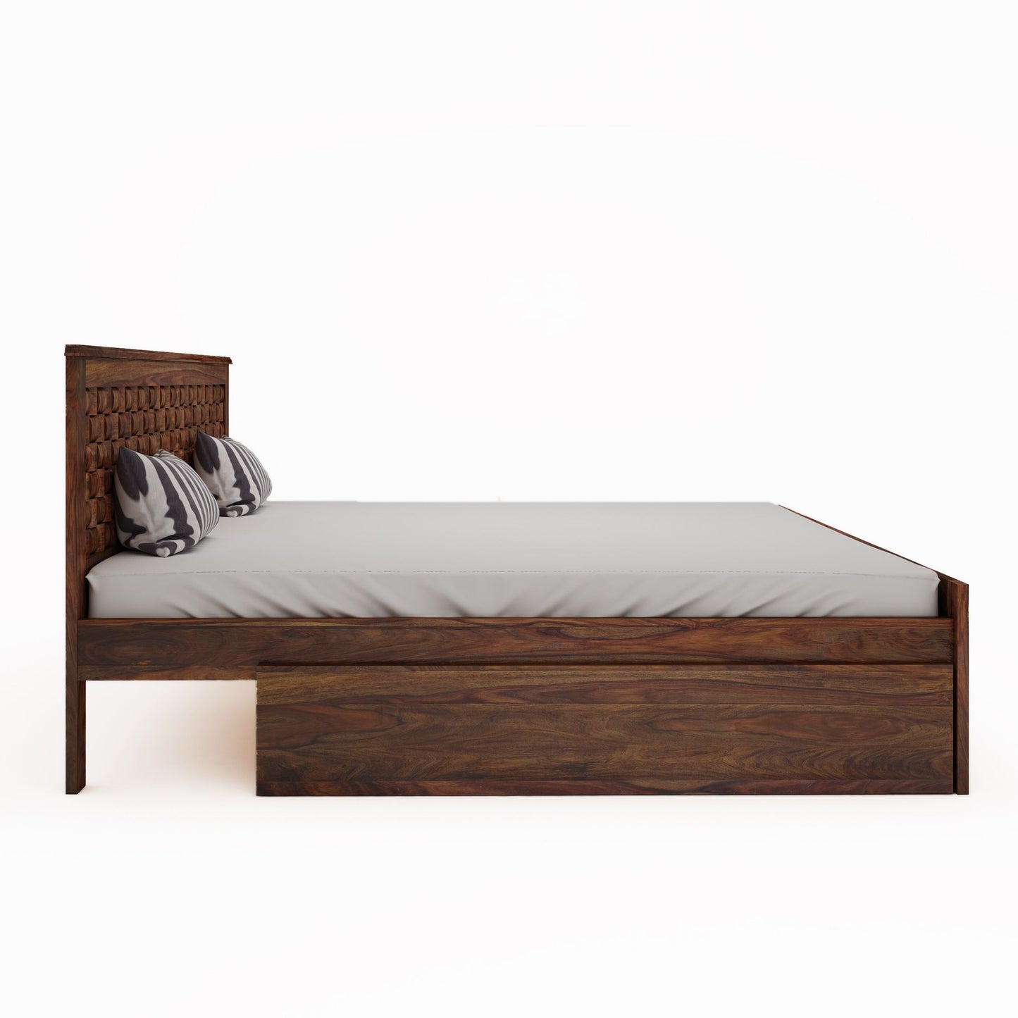 Weave King Side Drawer Storage Bed-Teak