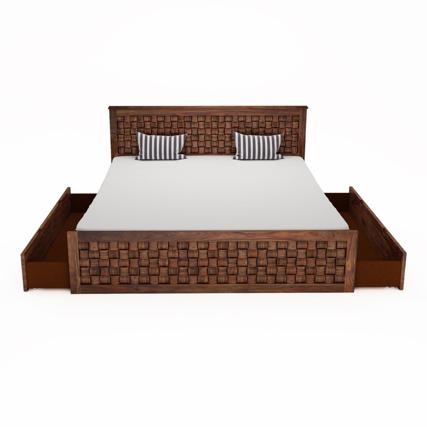 Weave King Side Drawer Storage Bed-Teak