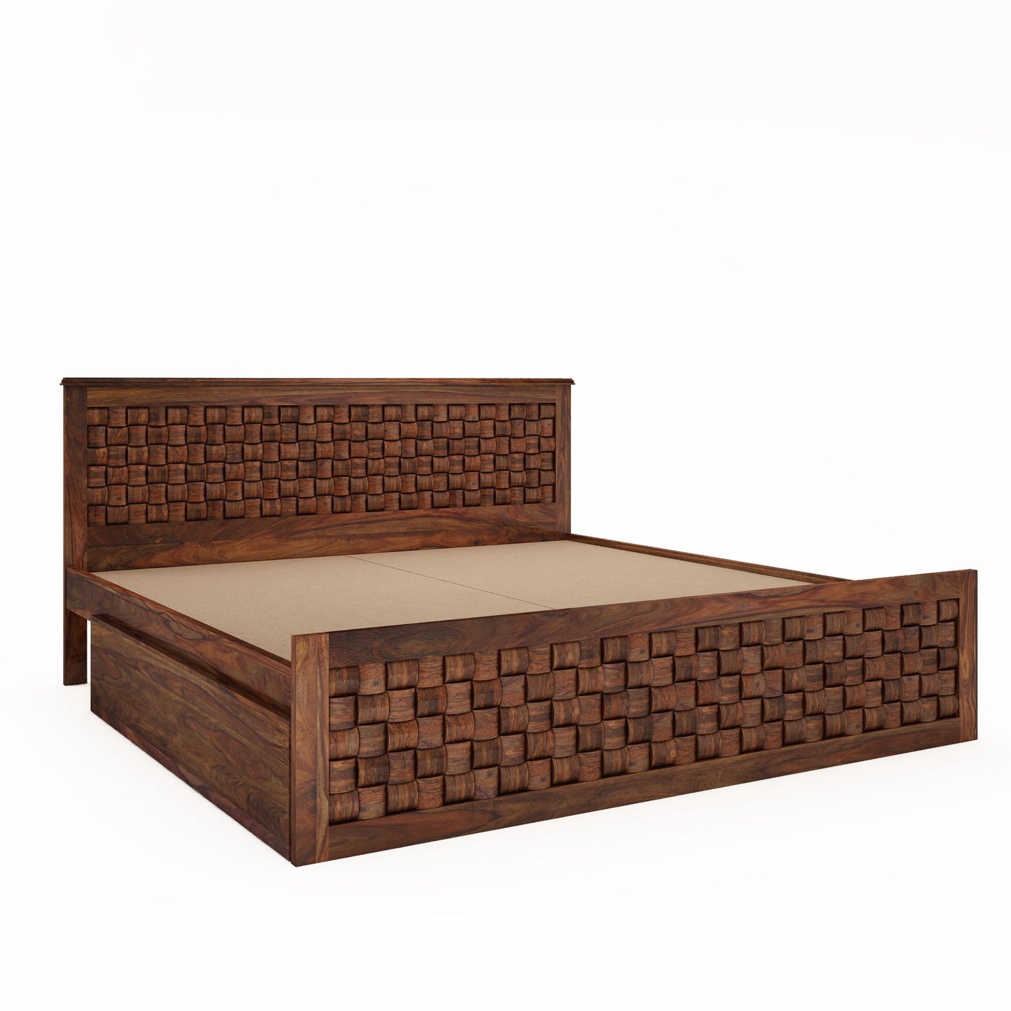 Weave King Side Drawer Storage Bed-Teak