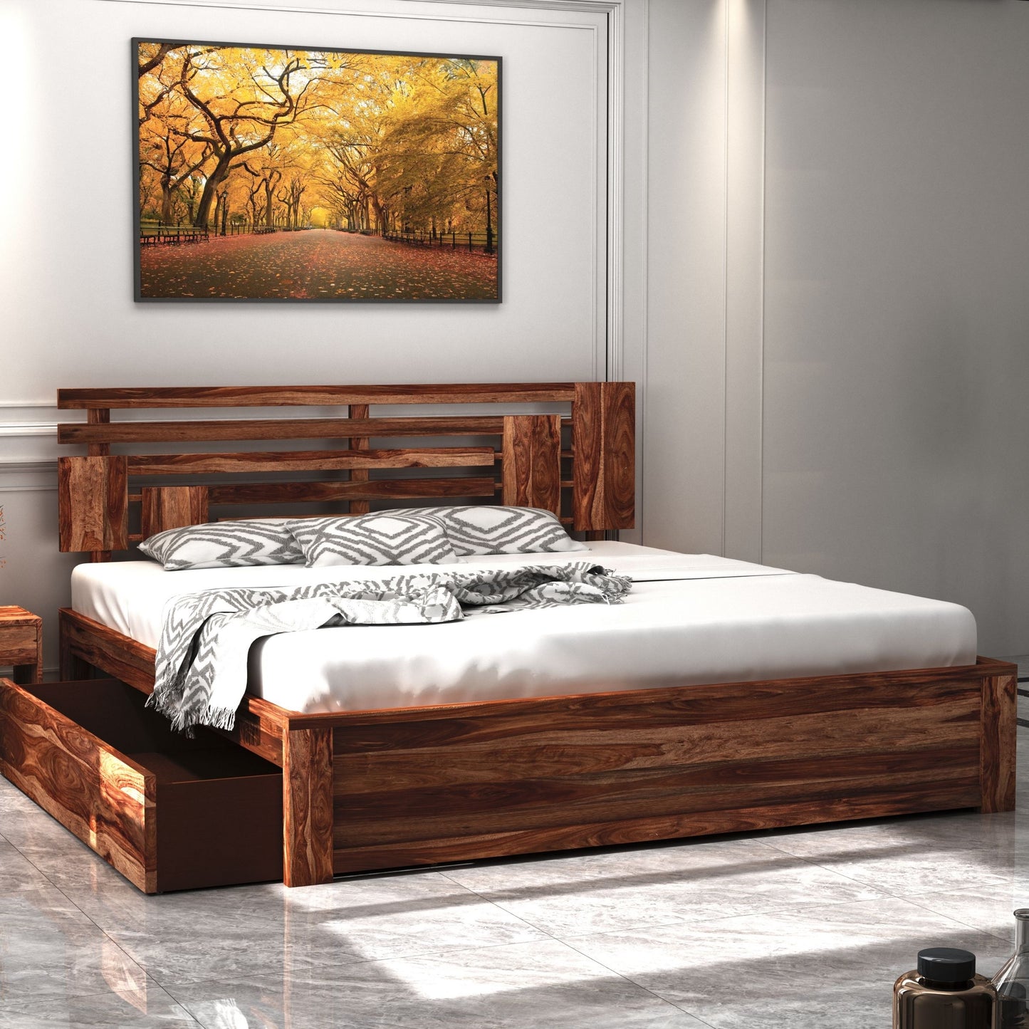 Aelinia Queen Drawer Bed-Teak