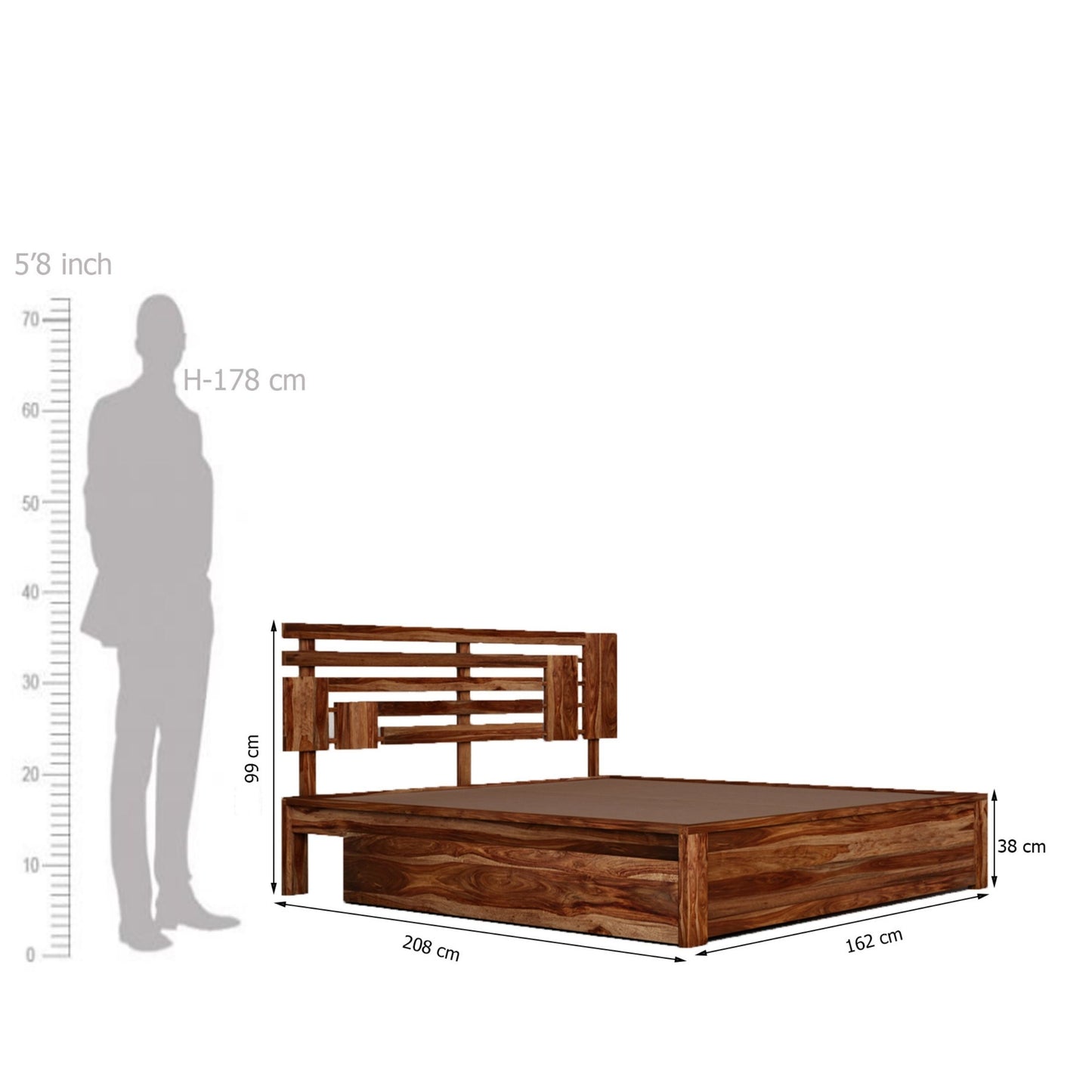 Aelinia Queen Drawer Bed-Teak