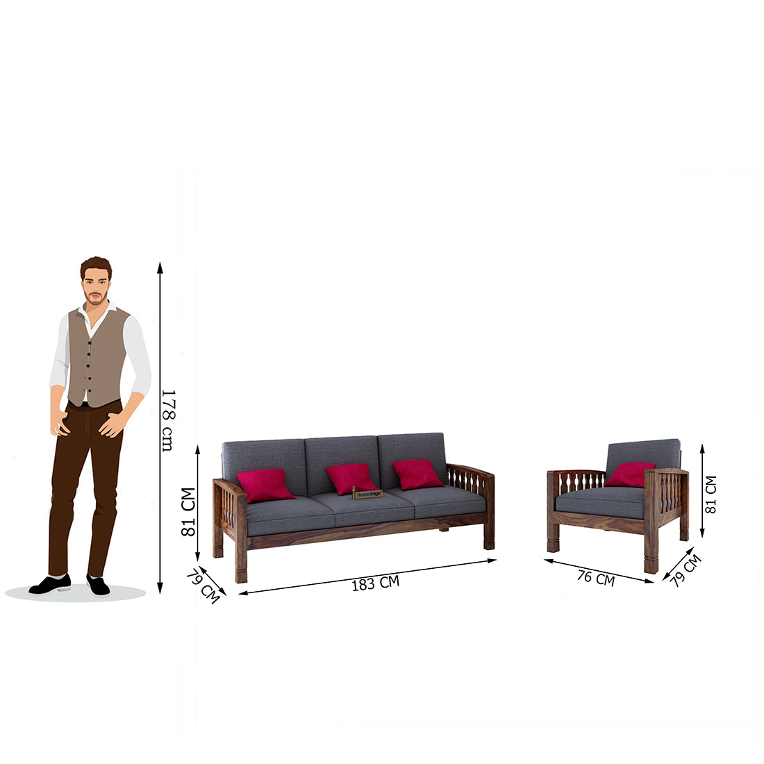 Paul Wooden 3+1+1 Sofa-Teak