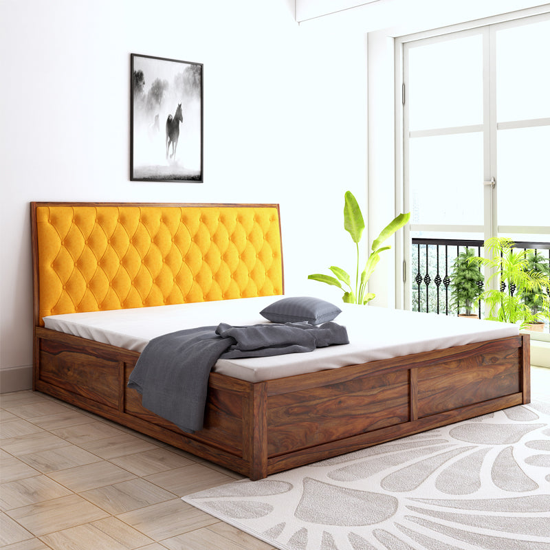 Avon King Yellow Box Storage Bed-Teak Finish