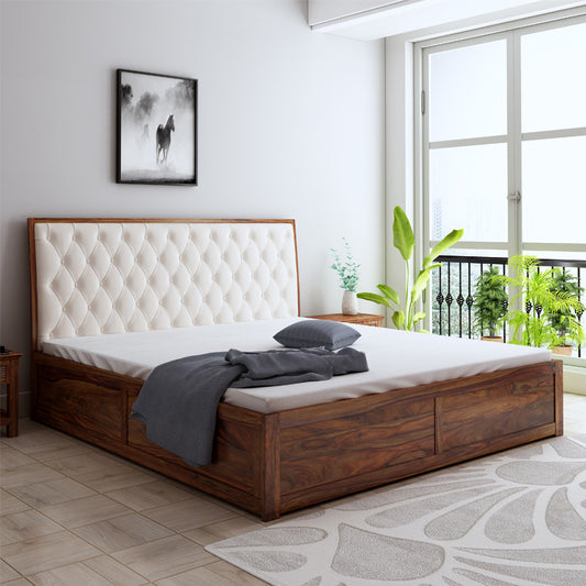 Avon King Beige Box Storage Bed-Teak Finish