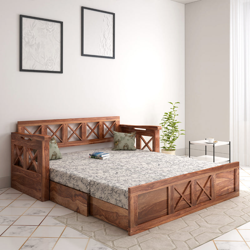 Murphy Solid Wood Sofa cum bed-Teak