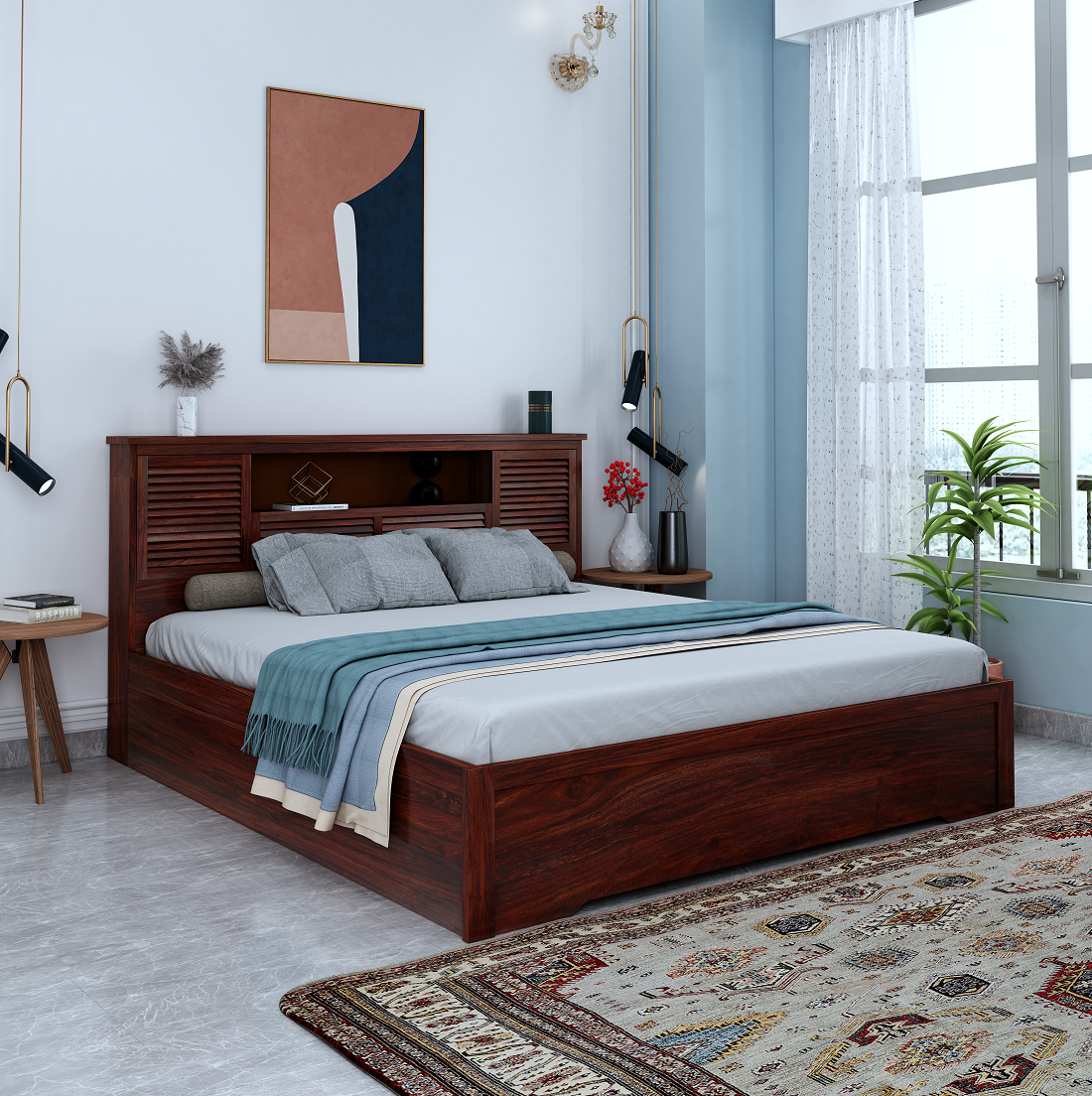Aricon King Box Storage Bed-Mahogany