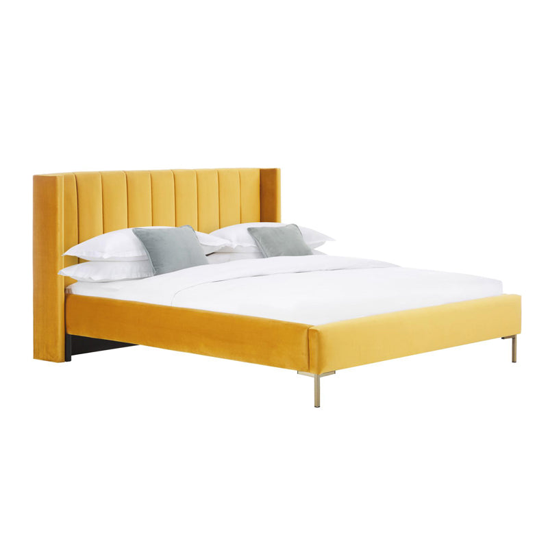 Franco Queen Size Fully Upholstery Without Storage Bed-Yellow