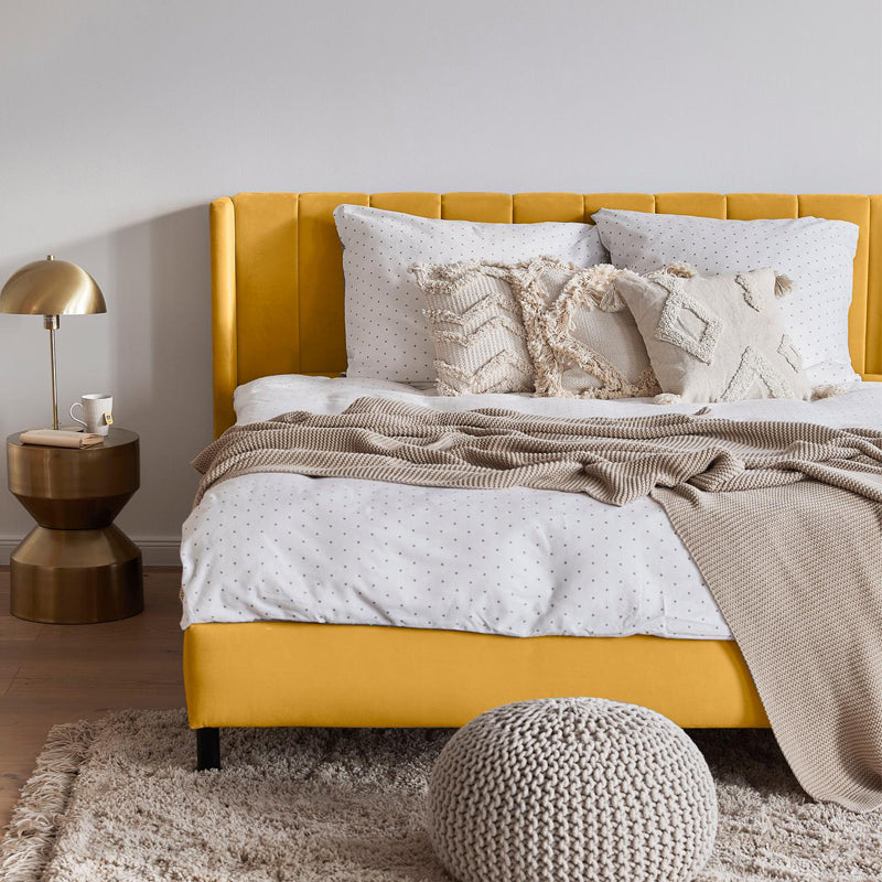 Franco Queen Size Fully Upholstery Without Storage Bed-Yellow