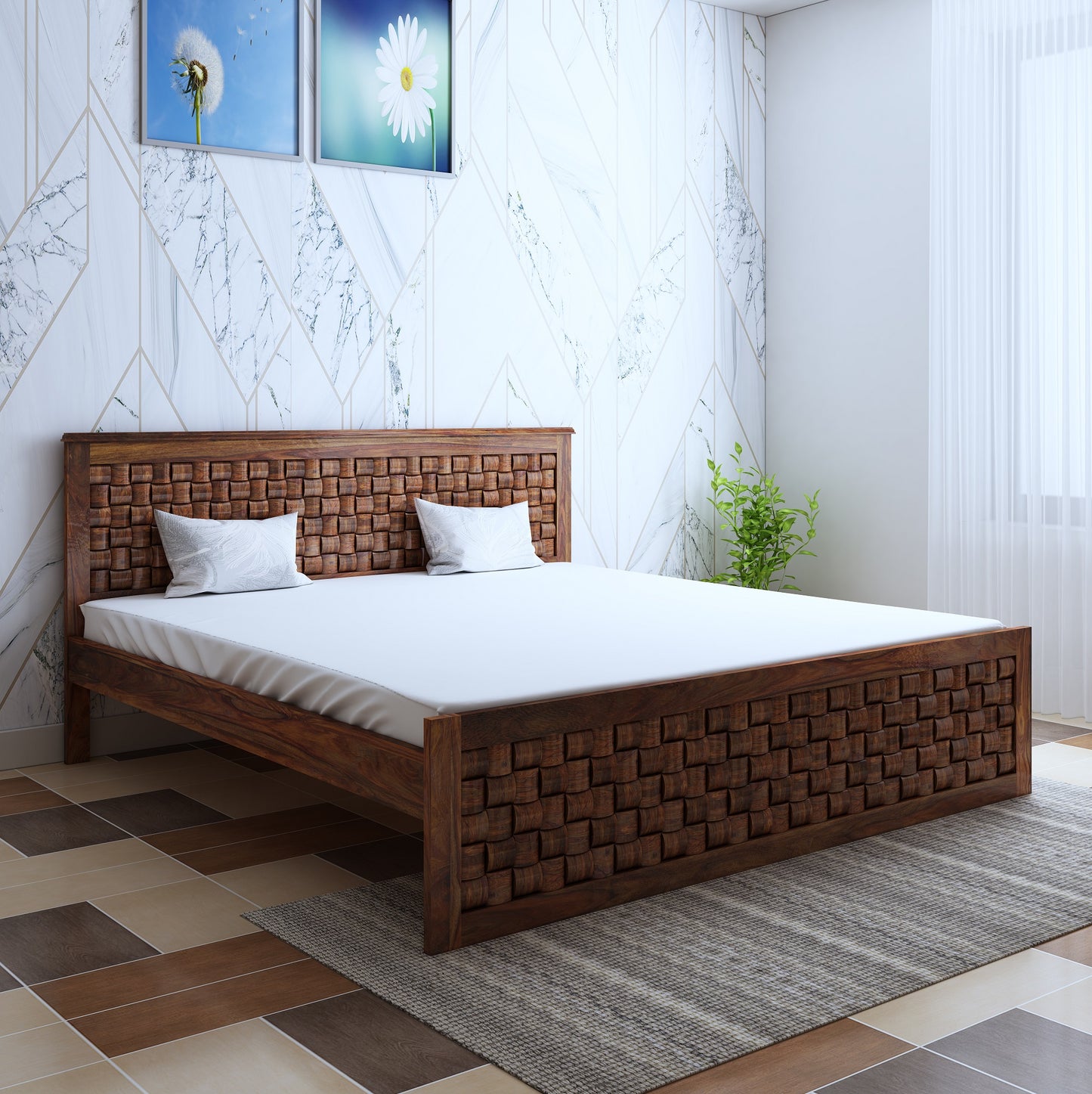 Weave King Non Storage Bed-Teak