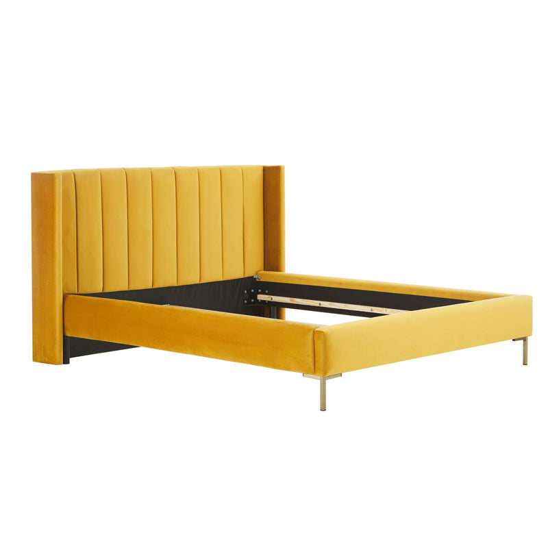 Franco Queen Size Fully Upholstery Without Storage Bed-Yellow
