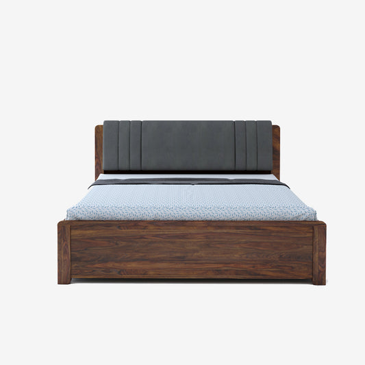 Lannister Queen Box Storage Bed in Teak Finish- Grey