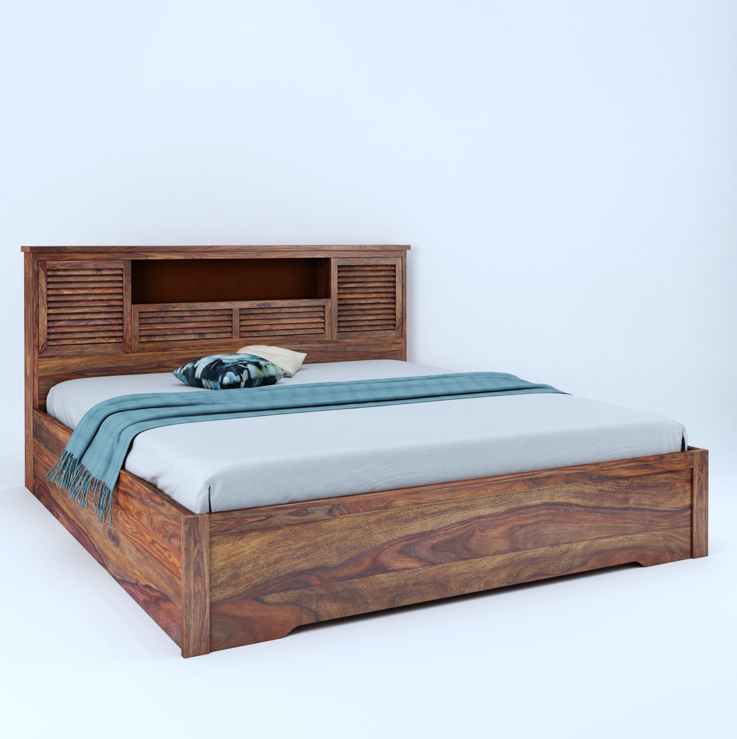 Home Edge Sheesham Wood Aricon Queen Box Storage Bed-Teak – Homeedge