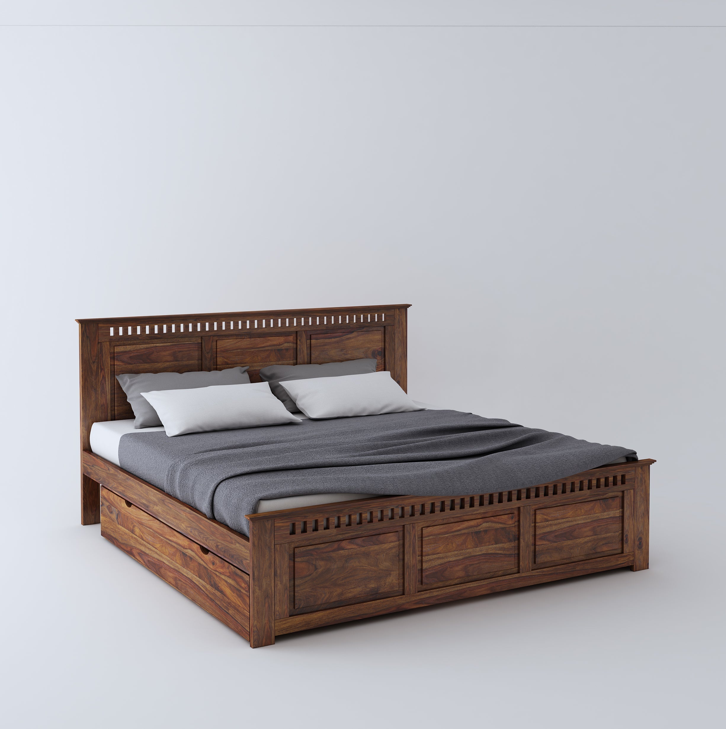 Home Edge Sheesham Wood Avalon King Drawer Storage Bed-Teak – Homeedge