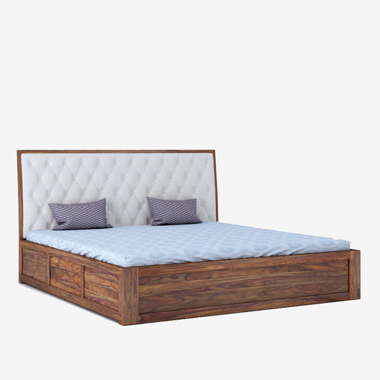 Avon King Beige Box Storage Bed-Teak Finish