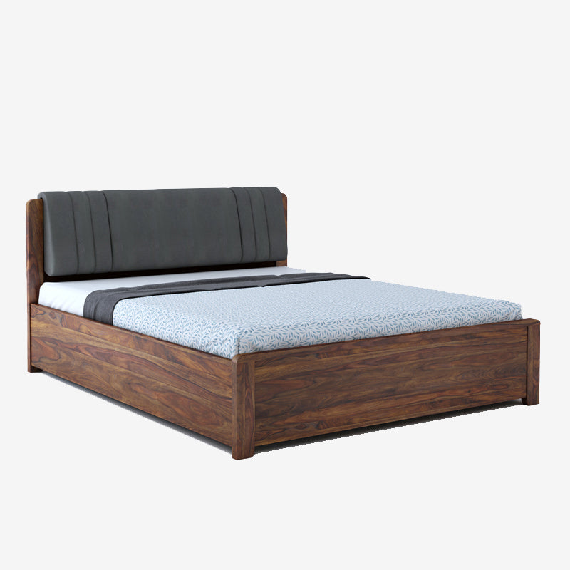 Lannister Queen Box Storage Bed in Teak Finish- Grey