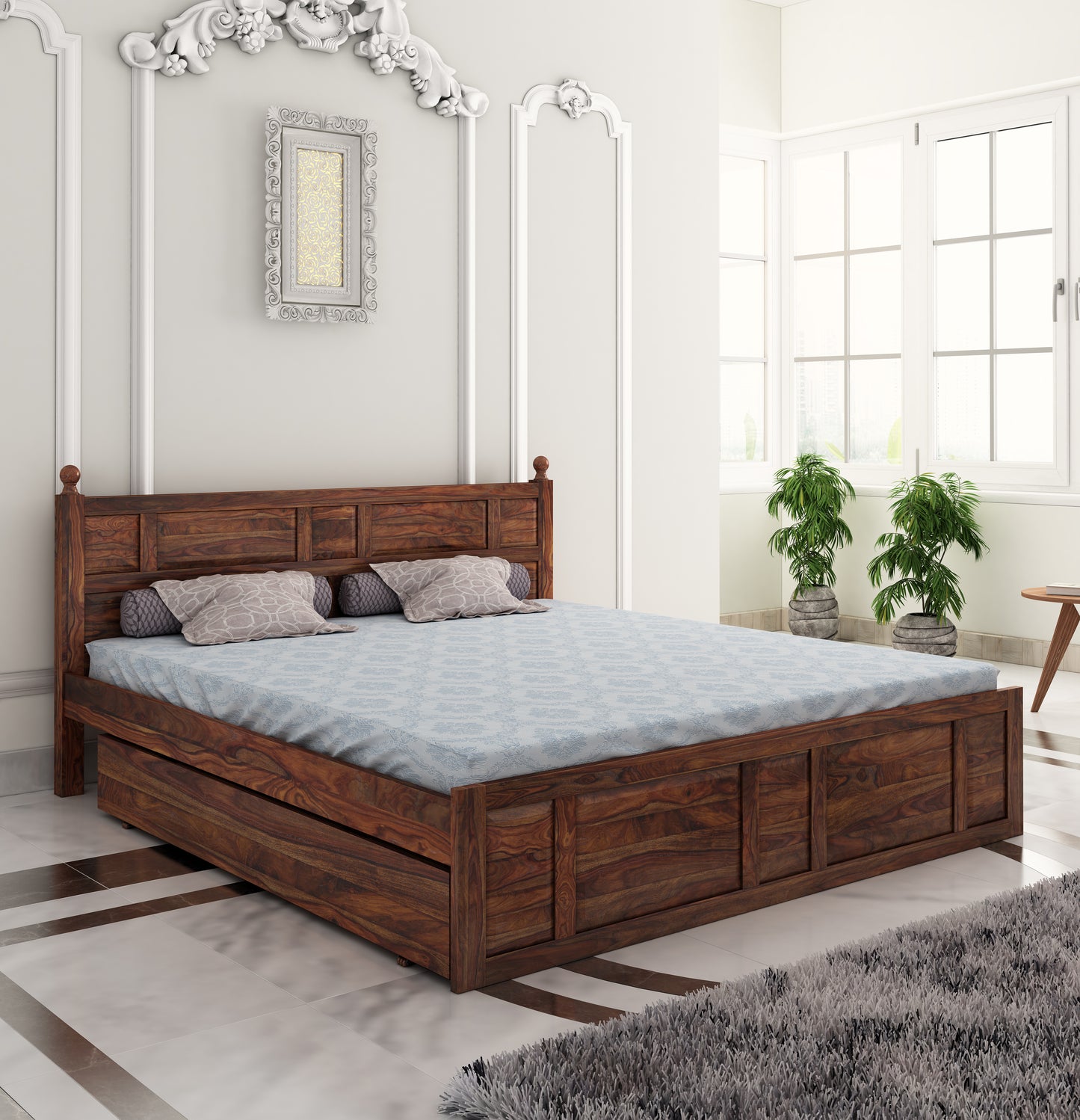 Joplin Queen Side Drawer Storage Bed-Teak