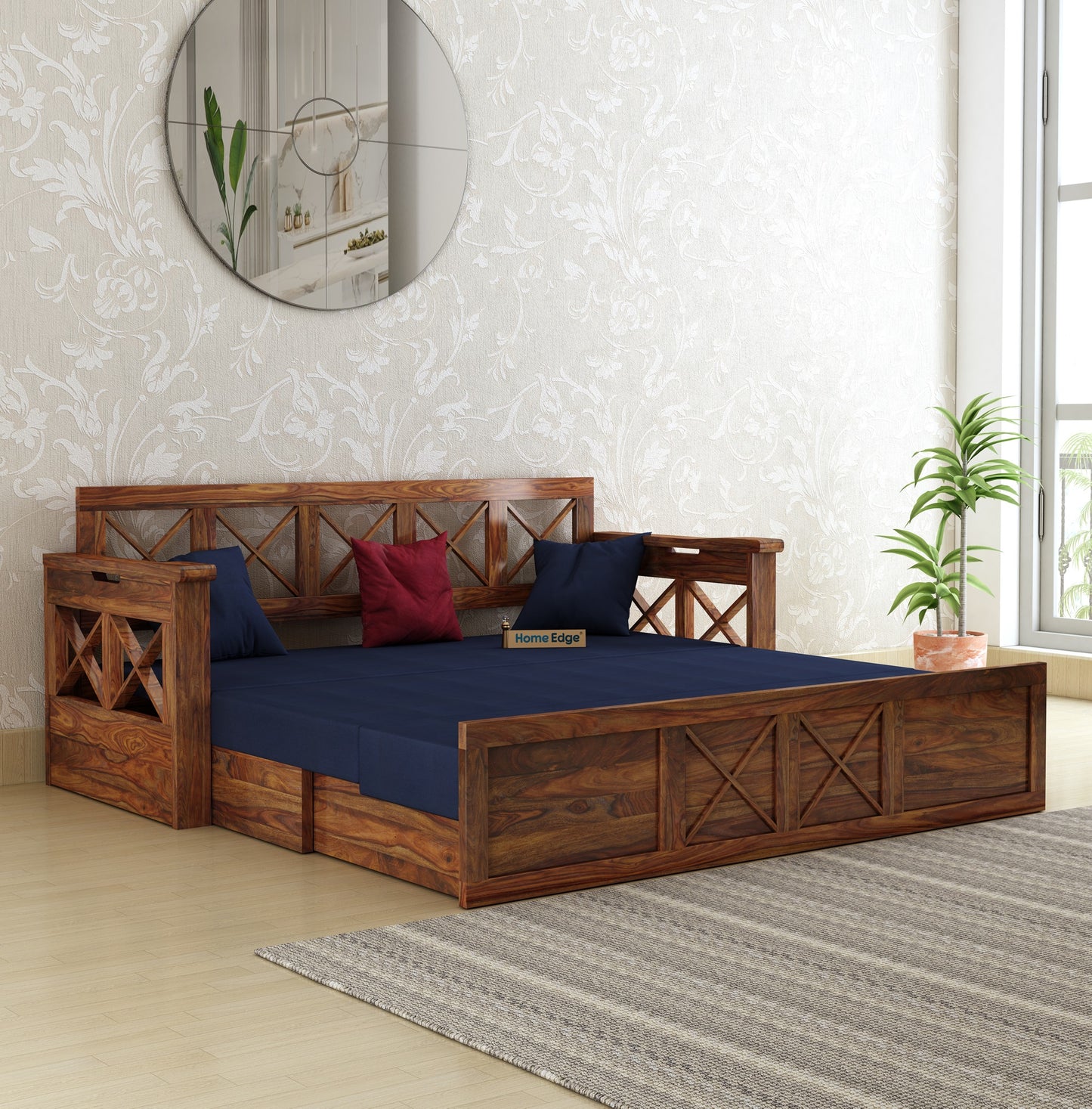 Murphy Blue Sofa Cum Bed-Teak