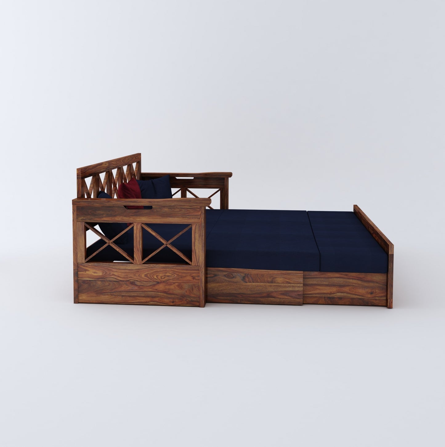 Murphy Blue Sofa Cum Bed-Teak