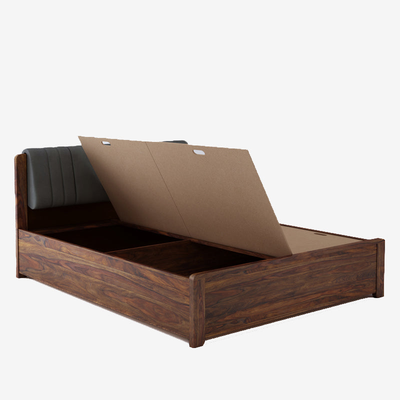 Lannister Queen Box Storage Bed in Teak Finish- Grey