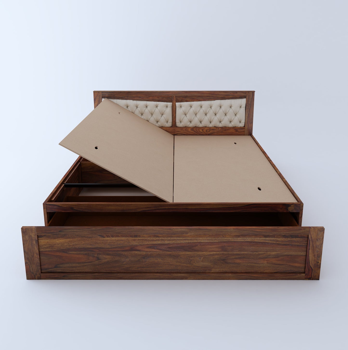 Madrid King Front Drawer Storage Bed-Teak