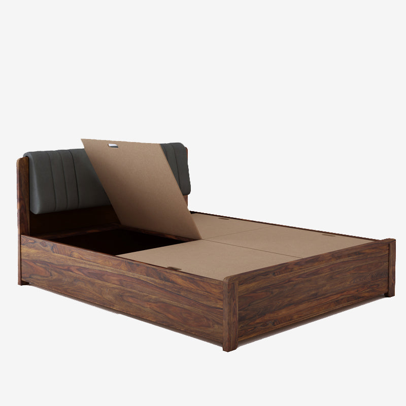 Lannister Queen Box Storage Bed in Teak Finish- Grey