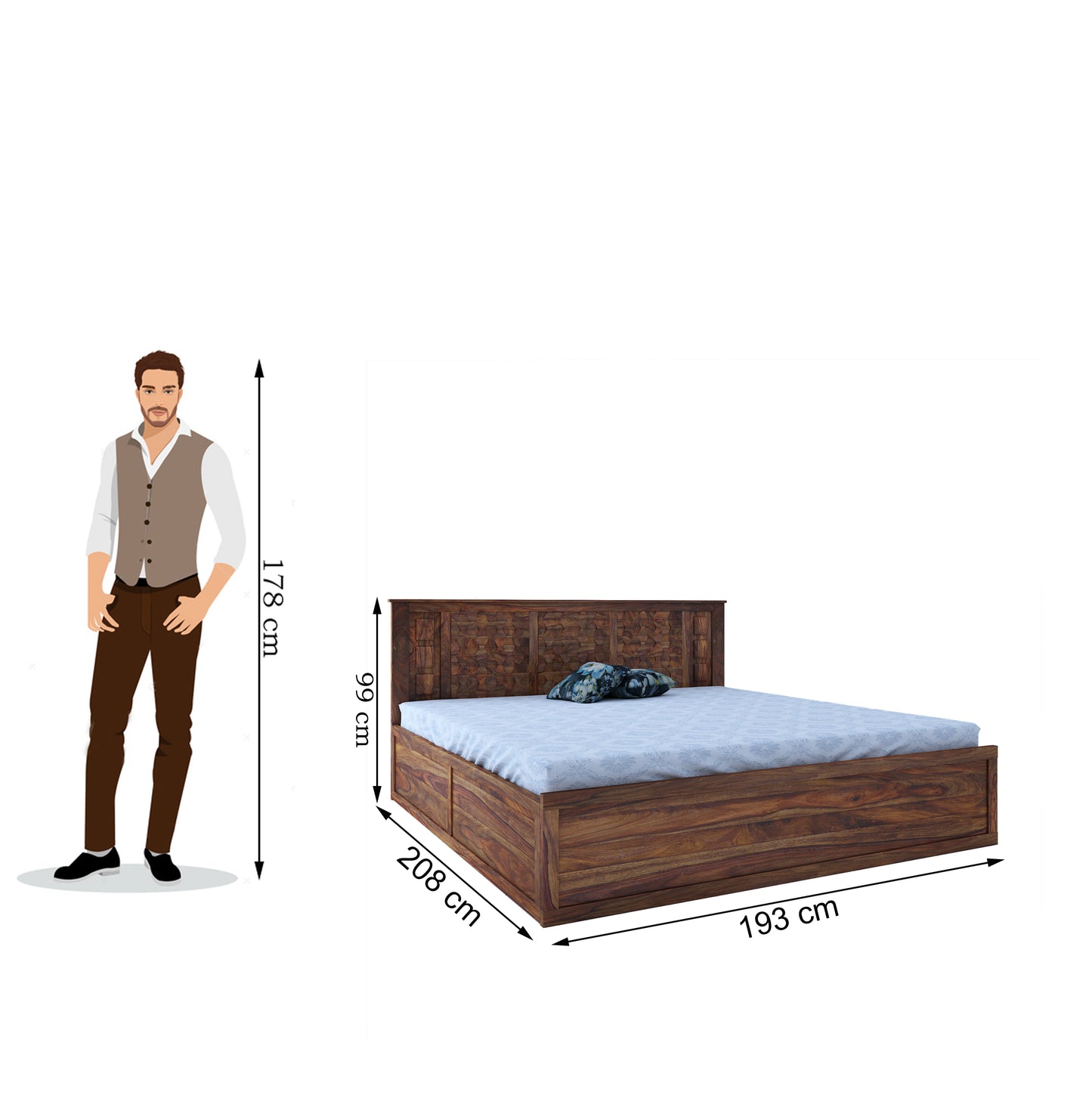 Munich King Front Drawer Storage Bed-Teak
